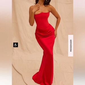 HOUSE OF CB size M D-DD 'Persephone' Scarlet Strapless Corset Maxi Dress NWOT